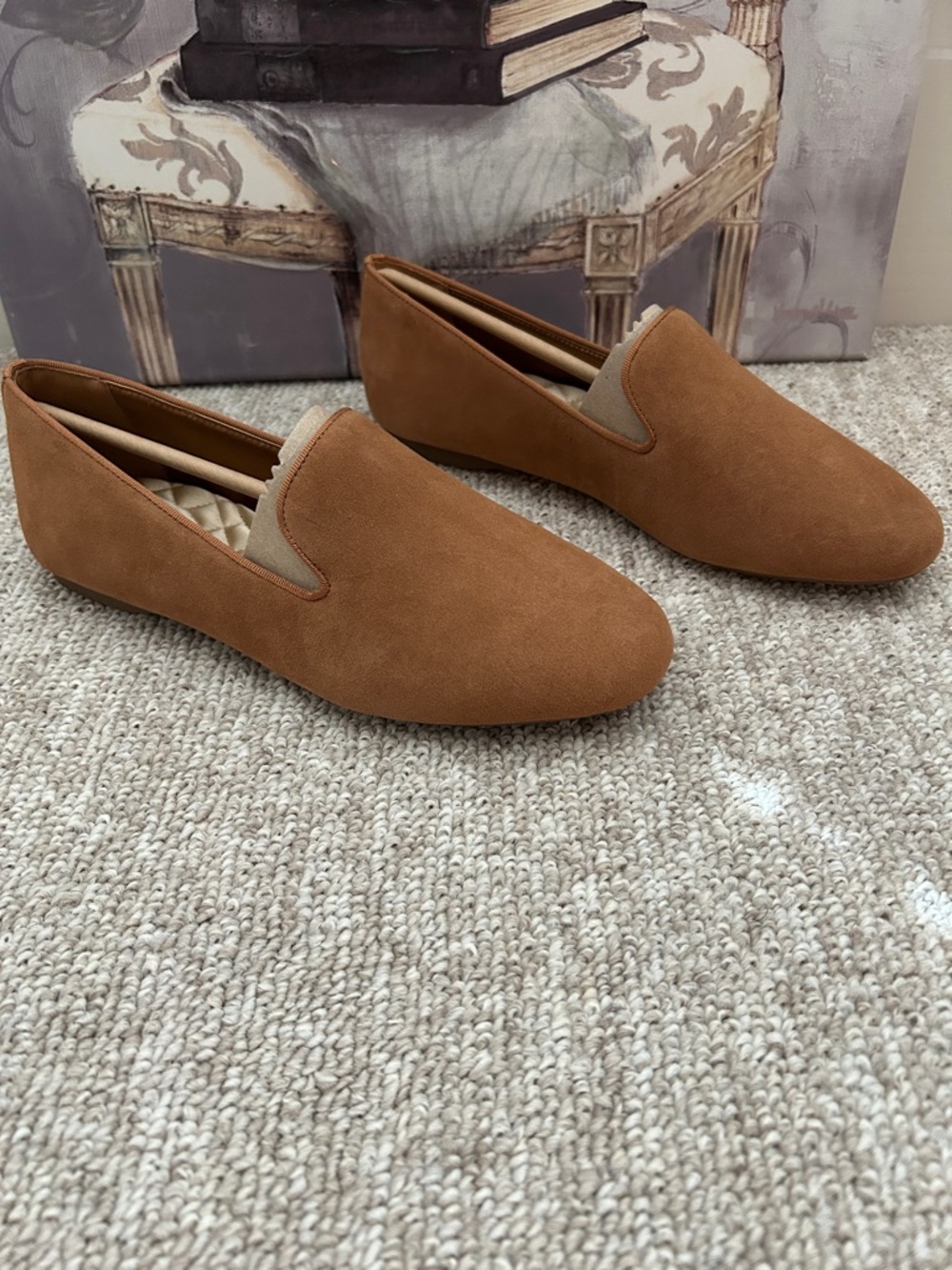 Birdies Suede Slip-On Loafers in Cognac